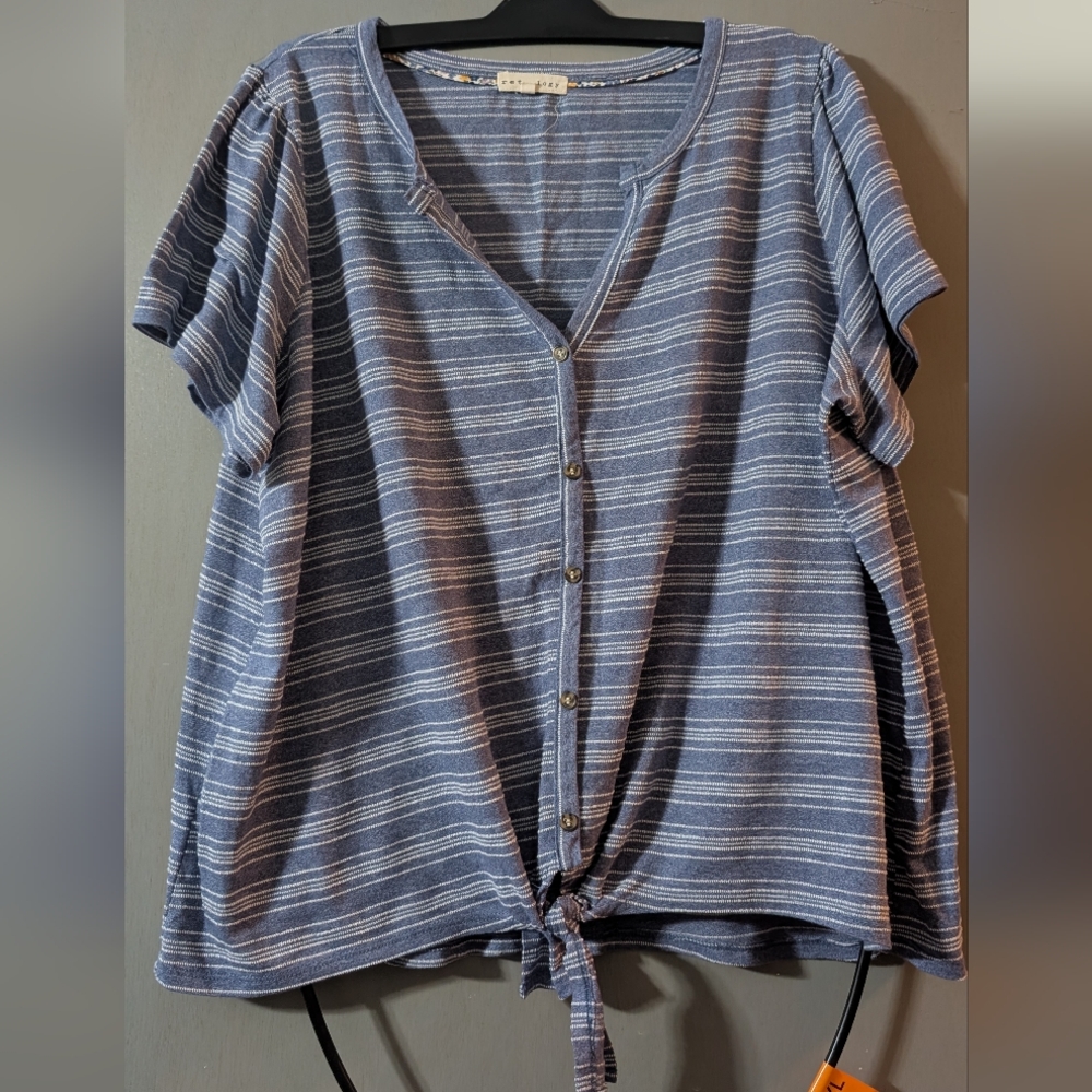 Casual Blue Striped Button-Down Top